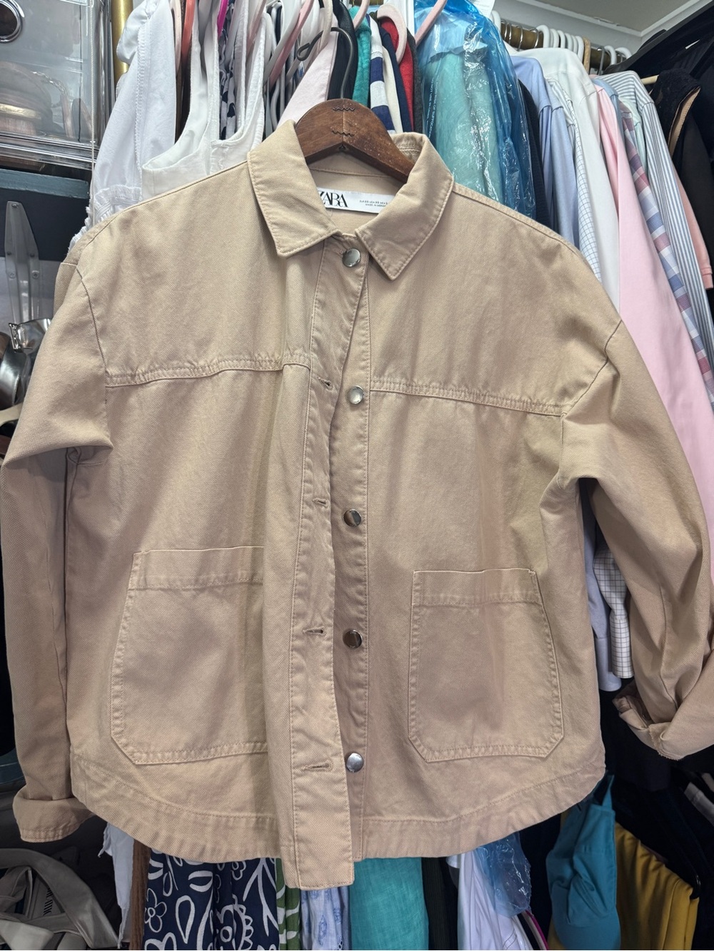 ZARA Beige Lightweight Cotton Shirt Jacket